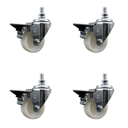 Service Caster 3 Inch Nylon 10 MM Threaded Stem Caster Set with Brake SCC-TS20S314-NYS-PLB-M1015-4